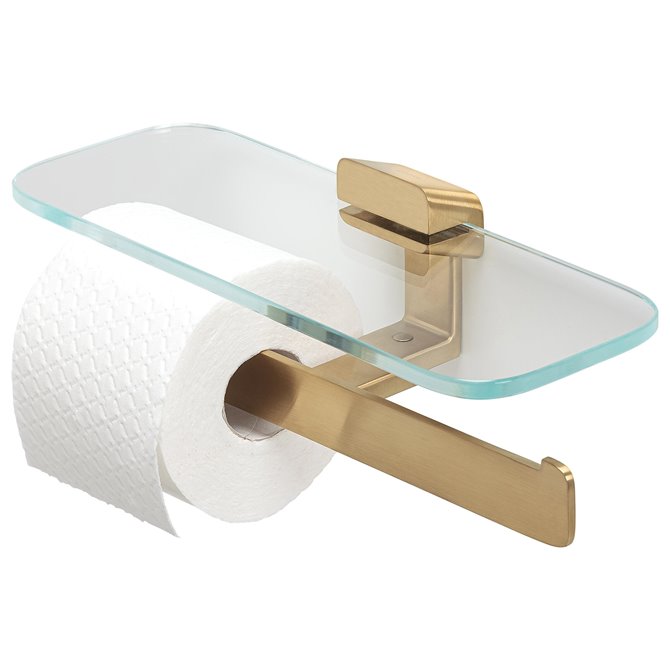 SHIFT BRUSHED GOLD Toiletrolhouder dubbel met planchet