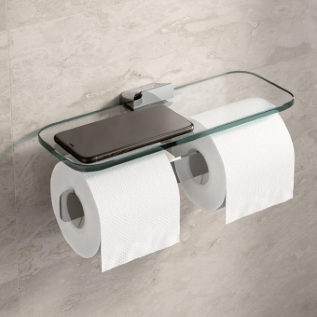 SHIFT CHROME Toiletrolhouder dubbel met planchet