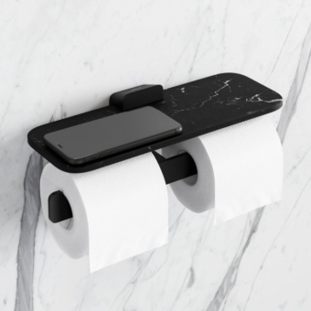 SHIFT BLACK Toiletrolhouder dubbel met planchet