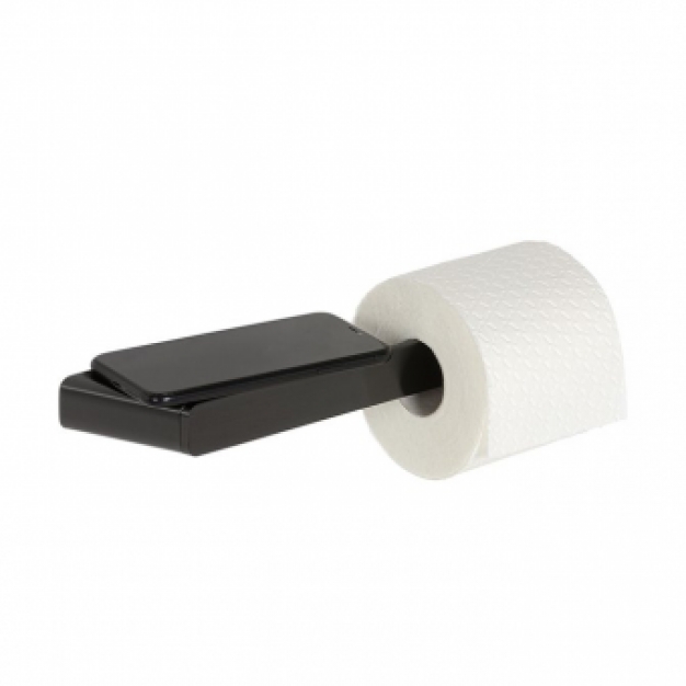 SHIFT BRUSHED BLACK METAL Toiletrolhouder zonder klep met planchet