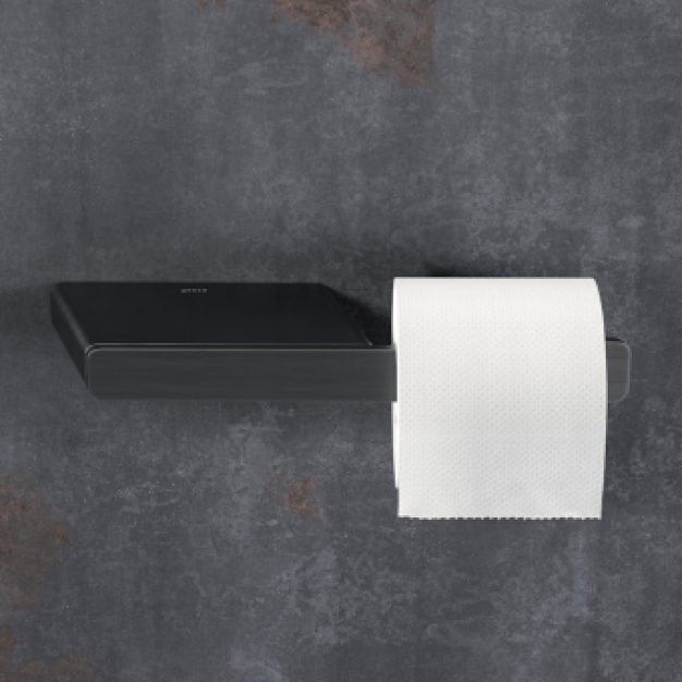 SHIFT BRUSHED BLACK METAL Toiletrolhouder zonder klep met planchet